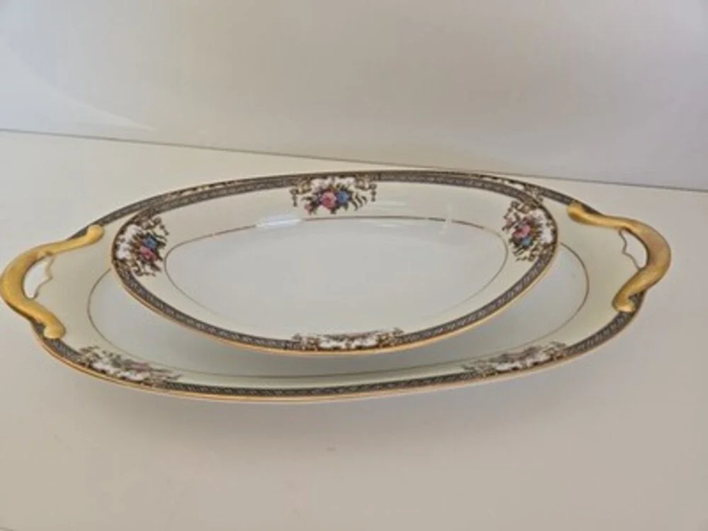 Serving Dishes - Noritake Grasmere Serving Platter Celery And Bowl